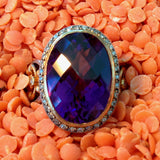 Stunning 24K Gold & Silver Oval Cut Amethyst Ring with Diamonds