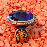 Stunning 24K Gold & Silver Oval Cut Amethyst Ring with Diamonds