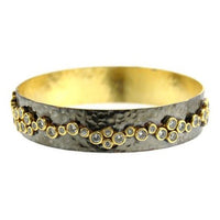Hammered two tone 24K plated bangle with CZs 