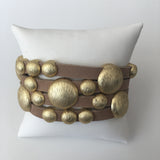 Bursting Goldtone Beads on Leather Bracelet with Magnetic Clasp