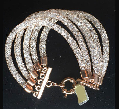 Five Strand Mesh Wrap Bracelet - 18K Rose Gold Plated