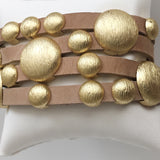 Bursting Goldtone Beads on Leather Bracelet with Magnetic Clasp