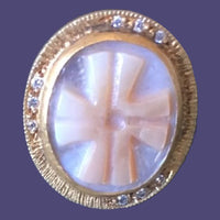 24K gold with silver, mother of pearl and diamonds