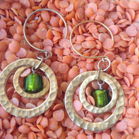 24k Gold Plated Concentric Circles Earrings with Murano Glass - Green