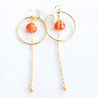 18K Gold Plated Earrings with Orange Jade