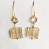 Pastel Lemon/Carmel Murano Glass Earrings, 24K Gold Plated