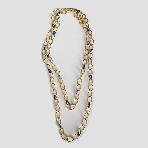 Two Tone Gold Link Chain Necklace with CZs