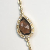 14K Gold Plated Necklace with Smokey Quartz Swarovski Crystals, 40"