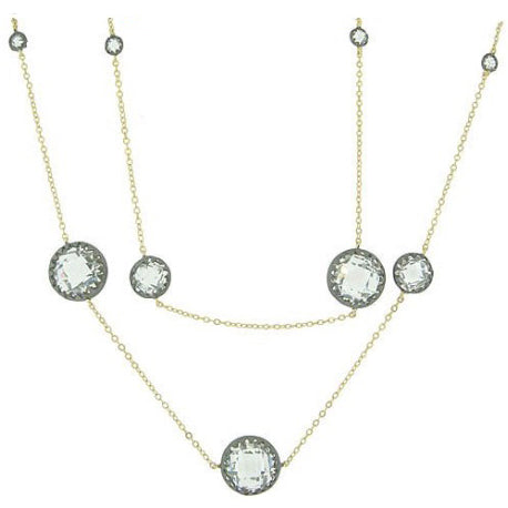Two Tone Faceted CZs Necklace with Gold and Black - 36"