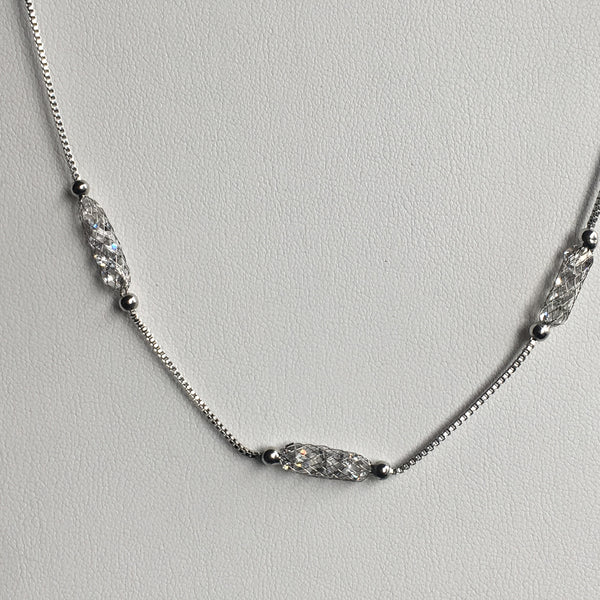 Delicate Mesh and Swarovski Crystals Necklace, 17"