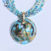 Turquoise, Olive and Golden Murano Glass Beads and Pendant