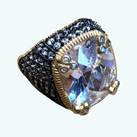 14 Gold Plated Ring over Silver with Black Rhodium and Large CZ