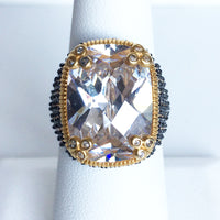 14 Gold Plated Ring over Silver with Black Rhodium and Large CZ