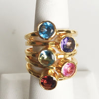 24K Gold Plated Stack Ring with PINK Solitaire CZ