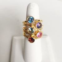 24K Gold Plated Stack Ring with RED Solitaire CZ