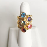 24K Gold Plated Stack Ring with PURPLE Solitaire CZ