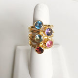 24K Gold Plated Stack Ring with GREEN Solitaire CZ