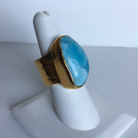 24K Gold Plated with Large Larimar Stone