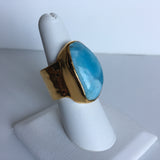 24K Gold Plated with Large Larimar Stone