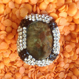 Sterling Silver Ring with Swarowski Crystals and African Jade Druise