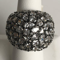 Domed, Black Rhodium and Gold Plated Ring over Silver with CZ