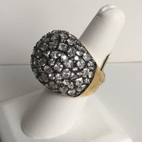 Domed, Black Rhodium and Gold Plated Ring over Silver with CZ
