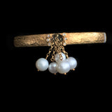 24K Gold Bangle Bracelet with Dangling Pearls