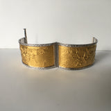 Iconic Wide Embellished 24K Gold Cuff w/Diamond & Silver Rim