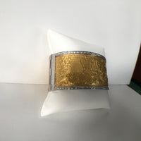 Iconic Wide Embellished 24K Gold Cuff w/Diamond & Silver Rim