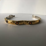 Hammered Gold Bracelet with Garnet Hue Citrine & Silver Bangle - 24K