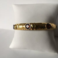 Hammered Gold Bracelet with Garnet Hue Citrine & Silver Bangle - 24K