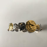 24K Shiny Silver Welded Coins Bangle Bracelet with Diamonds
