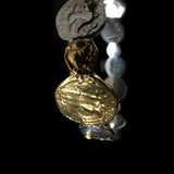 24K Shiny Silver Welded Coins Bangle Bracelet with Diamonds
