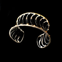 Zebra Cuff Bracelet - Rhodium Sterling Silver with a 24K Gold Rim Adorned with Diamonds.