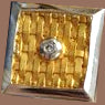 Gold Basket Weave Cufflinks w/Diamond Accents & White Gold Rim
