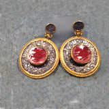 24K Gold & Silver Earrings with Red Agate Center 18K