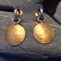 24K GOLD DISC Earrings with Tarnished Silver and DIAMONDS