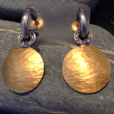 24K GOLD DISC Earrings with Tarnished Silver and DIAMONDS
