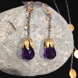 24K Gold with Amethyst Brioles Earrings with Diamonds