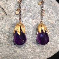 24K Gold with Amethyst Brioles Earrings with Diamonds