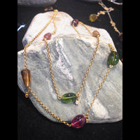 Multi-Color Tourmaline Stones in Double Strand 24K Gold Chain