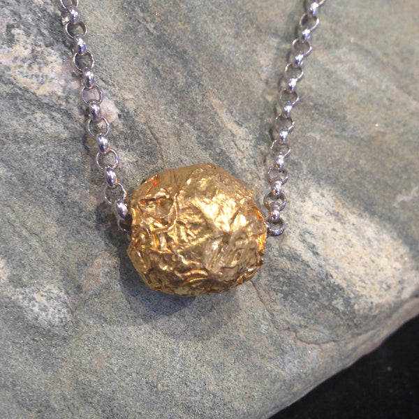 24K Gold Nugget Necklace with Sterling Silver Chain