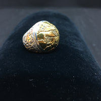 Round Crackled 24K Gold Ring with Burst of Diamonds and Shiny Sterling Silver Shank