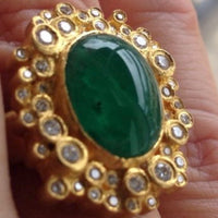 Large 24K Gold Columbian Oval Emerald & Bursts of Diamonds