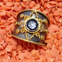 24K Gold Wide Band Rose Cut Diamond Ring