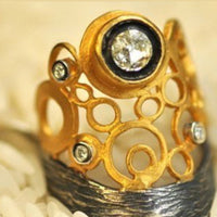 Rose Cut Diamond Bubble Ring 24K Gold & Silver