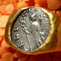 24K Gold Ring with Antique Coin