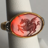 24K Gold Oval Agate Pegasus with Diamond Ring