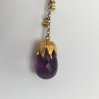 Amethyst and Lime Quartz Briolette Stones with Tarnished Sterling Silver Chain and 24K Gold and Diamond Accents