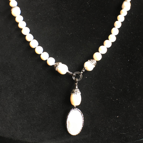 Freshwater and Mabe Pearl Necklace with CZs and Swarovski Crystals